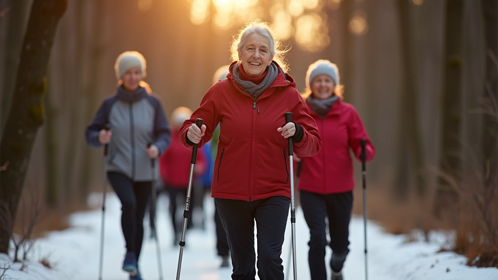 Seniori ziemeļu nūjošanas pastaigas laikā